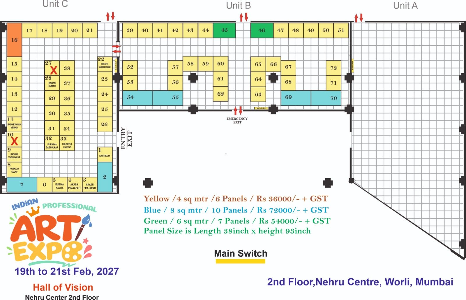 Official IPAE 2027 booth layout showing Units A, B and C
